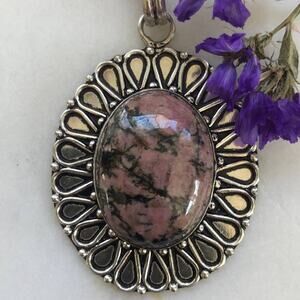 925 Sterling Large Rhodonite Oval Pendant